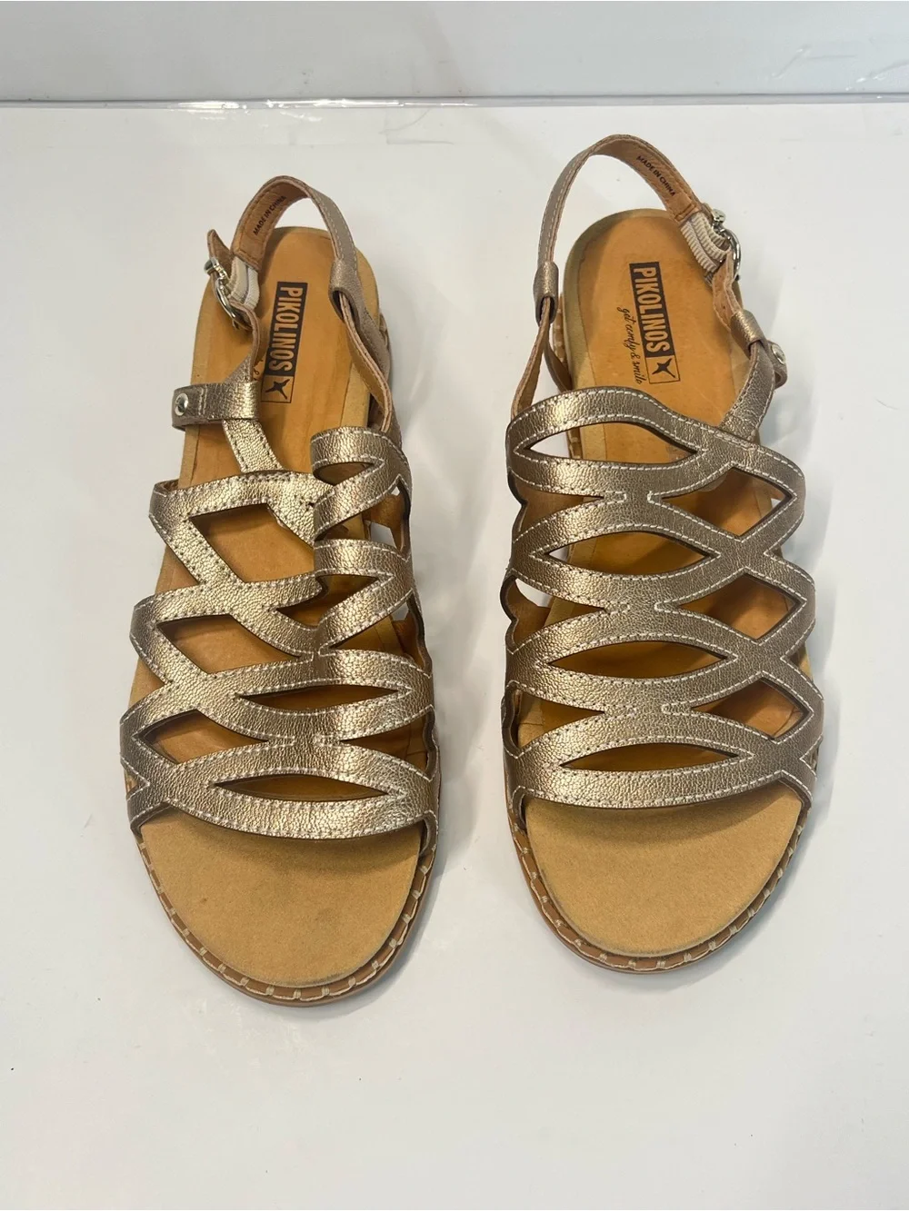 Pikolinos Gold Metallic Leather Strappy Sandals EU 40